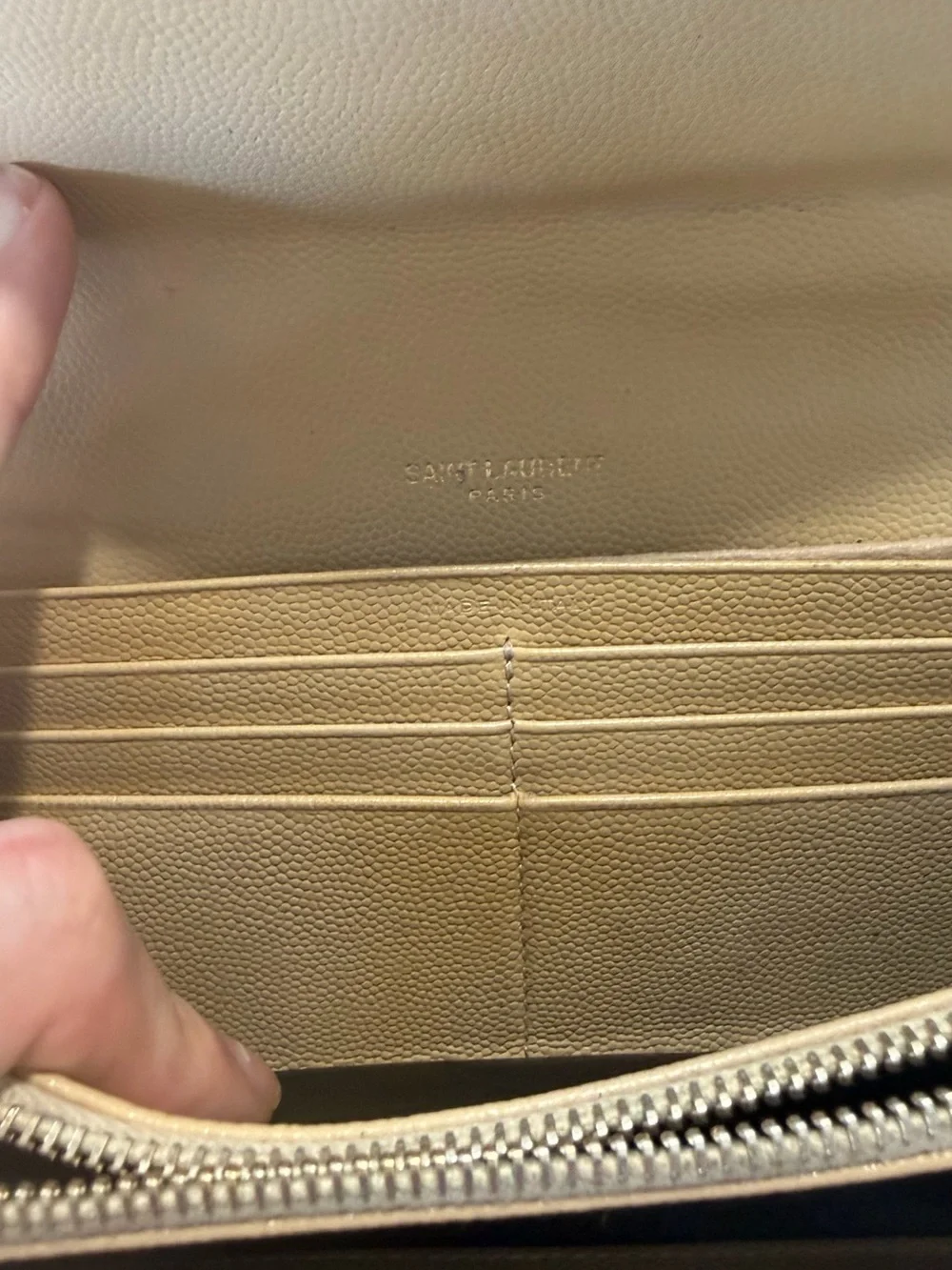 Authentic Saint Laurent YSL WOC wallet on chain Bag Cream and Gold